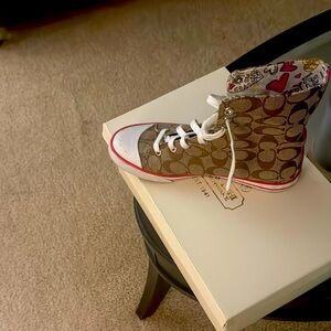 Coach Brown and Red High-Top Sneakers